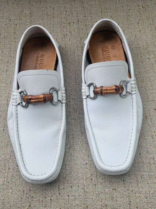 Gucci Other - Gucci Men Loafer Shoes White Leather Slip On Driving Horsebit Size 40 Made Italy